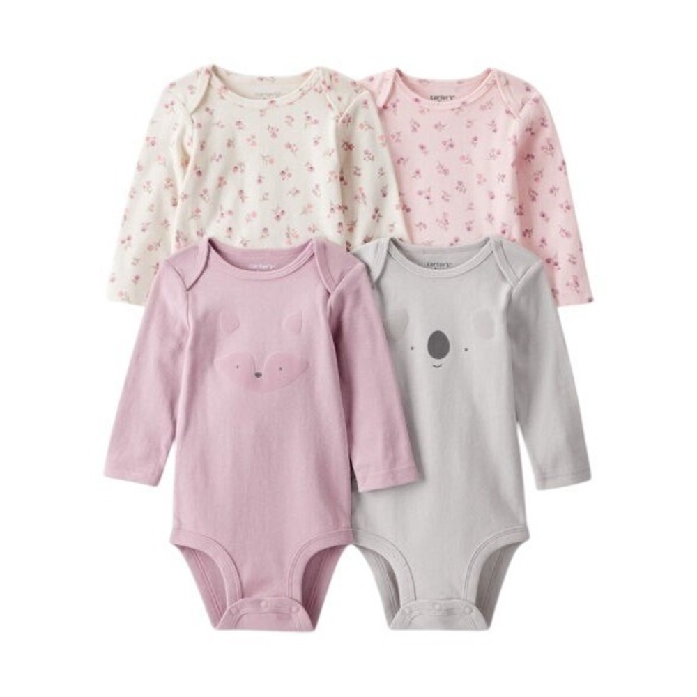 Carters Baby Girls Long Sleeve Bodysuits 4 Pack Floral Fox Koala 9m